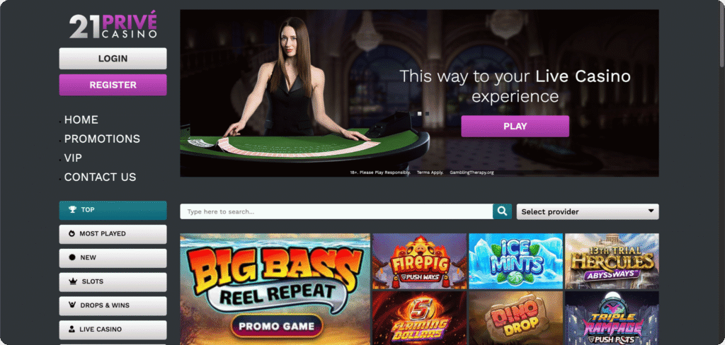 21Prive Casino Homepage