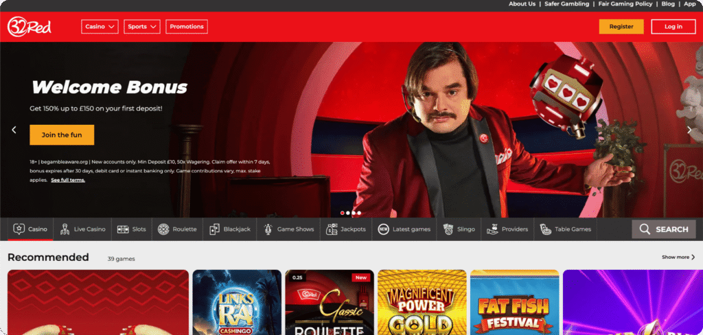 32Red Casino homepage