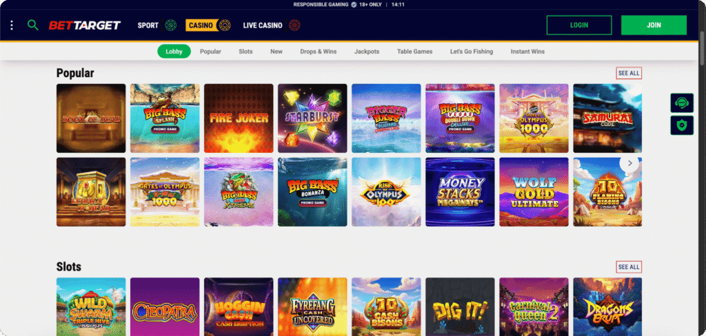 BetTarget Casino Slots Lobby