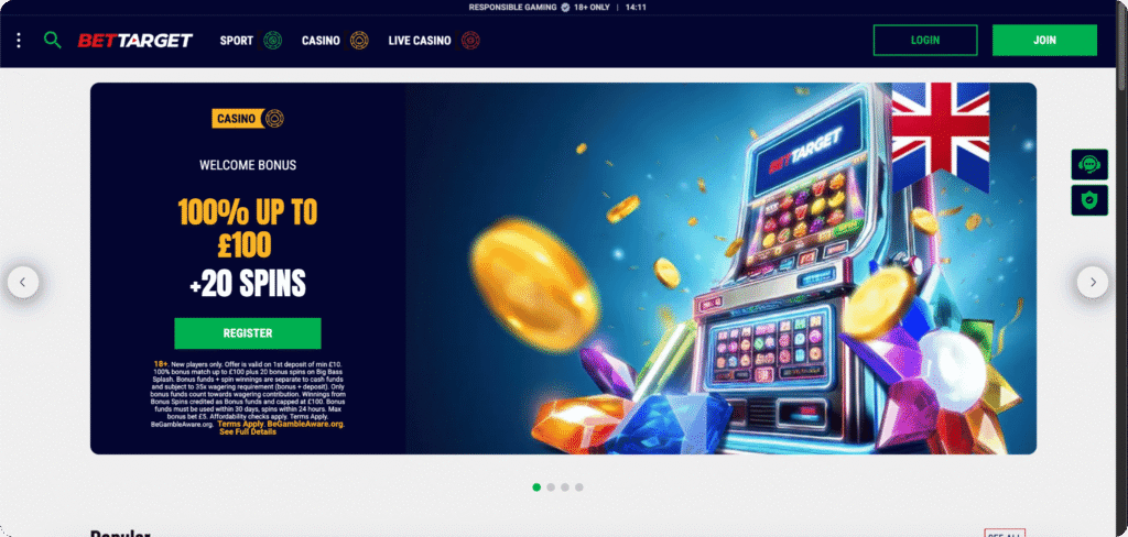 BetTarget Casino homepage