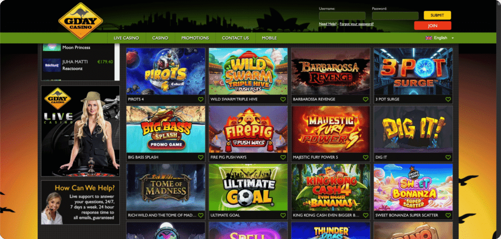 GDay Casino Slots Lobby