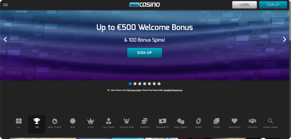 Hello Casino homepage