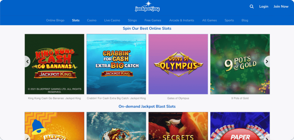 Jackpotjoy Casino slots lobby