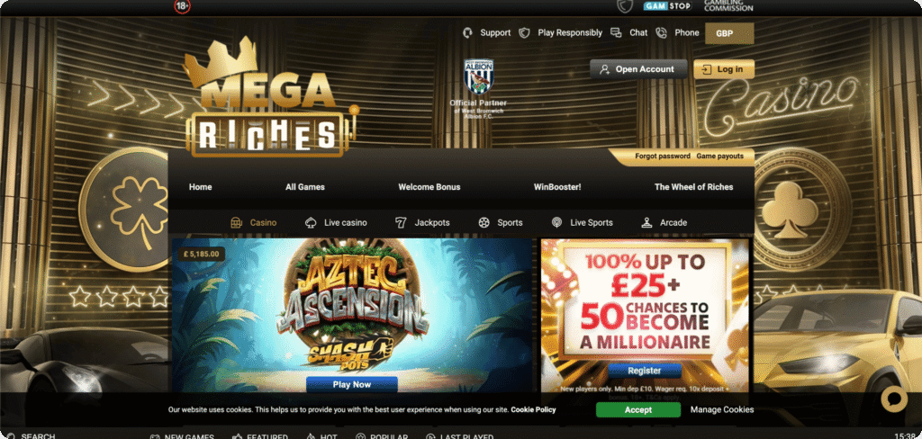 Mega Riches Casino Homepage