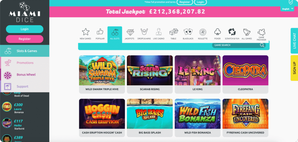 Miami Dice Casino Slots Lobby