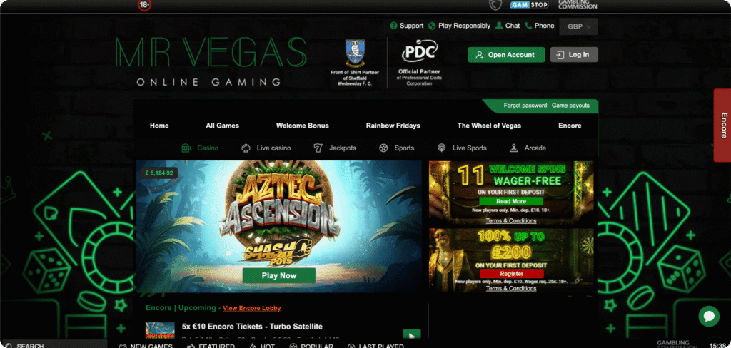 Mr Vegas Casino homepage