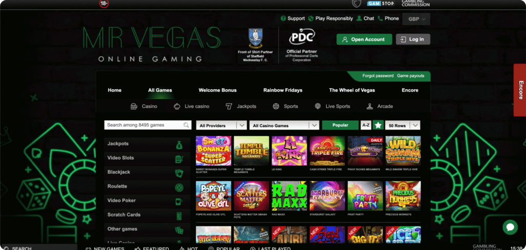 Mr Vegas Casino slots lobby