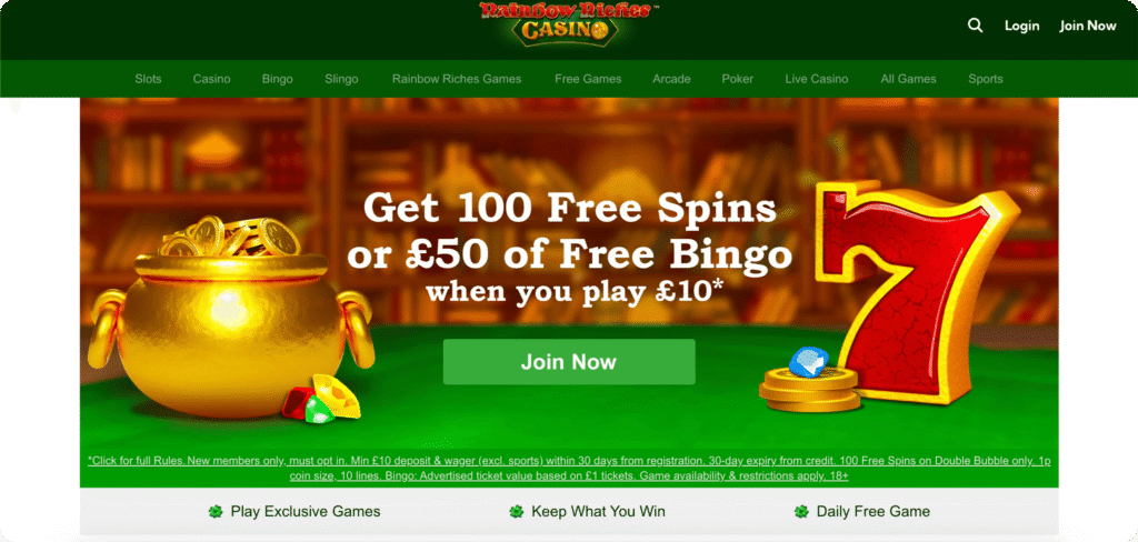 Rainbow Riches Casino homepage