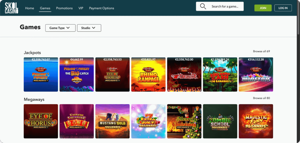 Skol Casino slots lobby