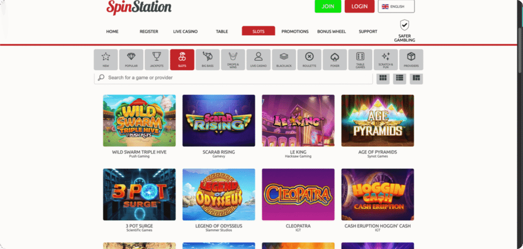 Spin Station Casino slots lobby