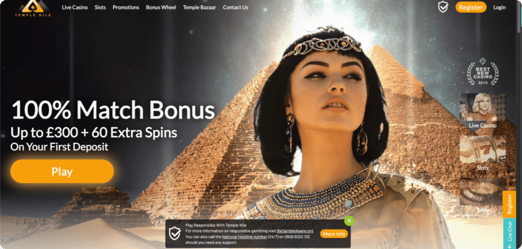 Temple Nile Casino homepage
