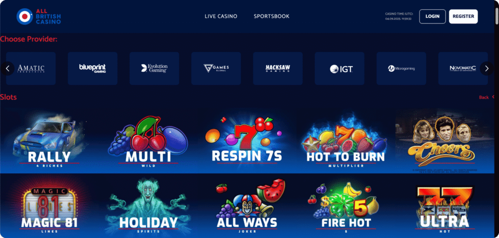 All British Casino Slots Lobby