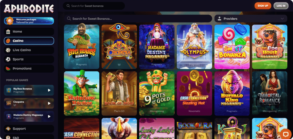 Aphrodite Casino Slots Lobby