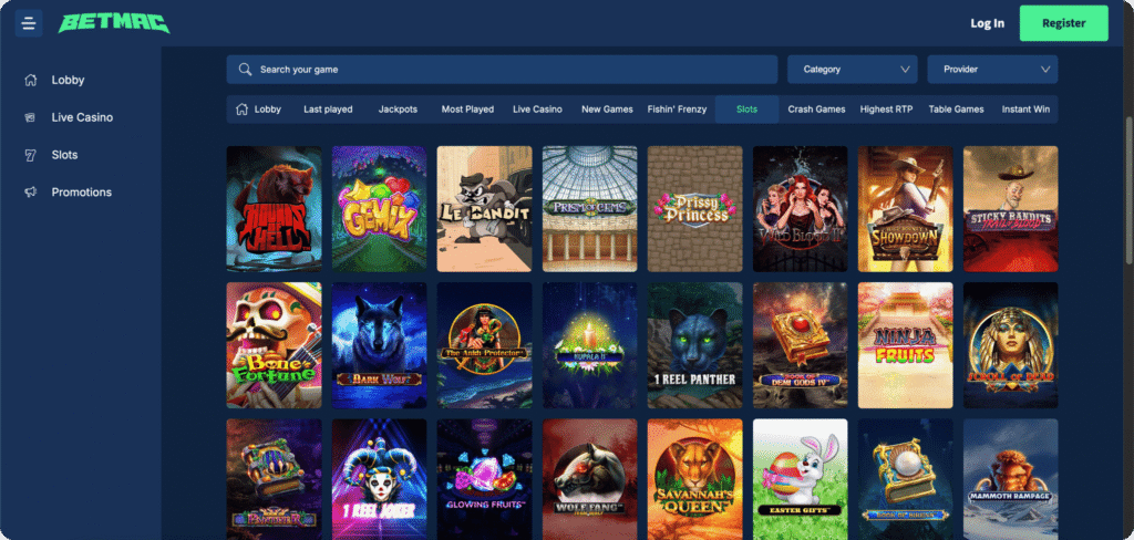 Betmac Casino Slots Lobby