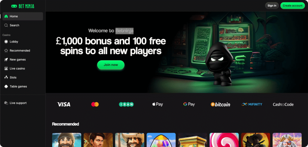 Betninja Casino Homepage