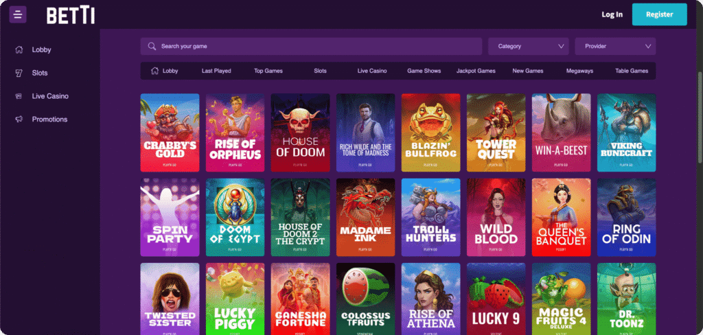Betti Casino Slots Lobby