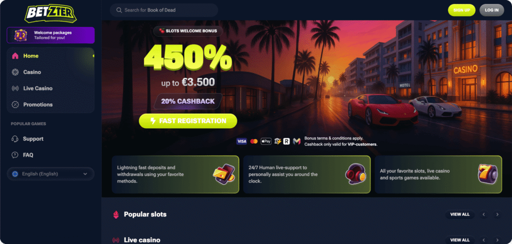 Betzter Casino homepage