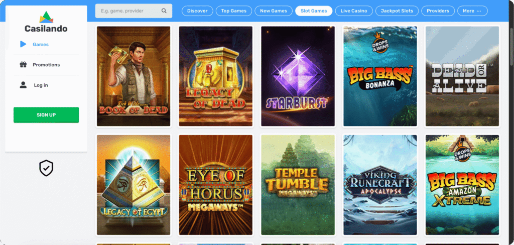 Casilando Casino Slots Lobby