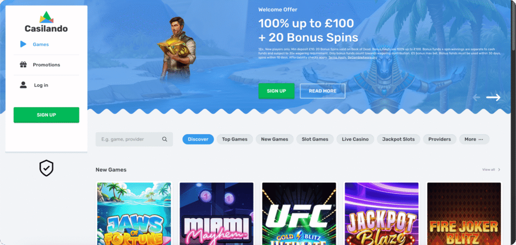 Casilando Casino homepage