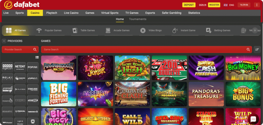 Dafabet Casino Slots Lobby