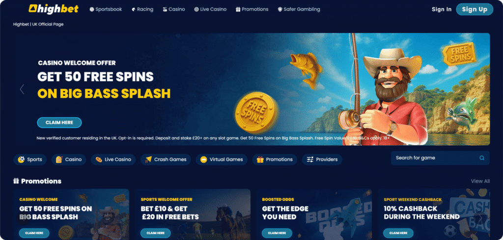 Highbet Casino homepage