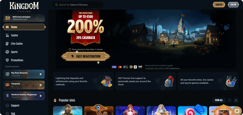 Kingdom Casino homepage