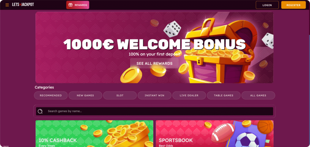 Lets Jackpot Casino homepage