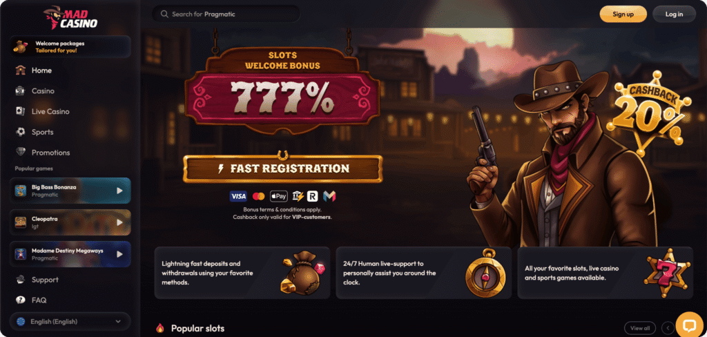 Mad Casino Homepage