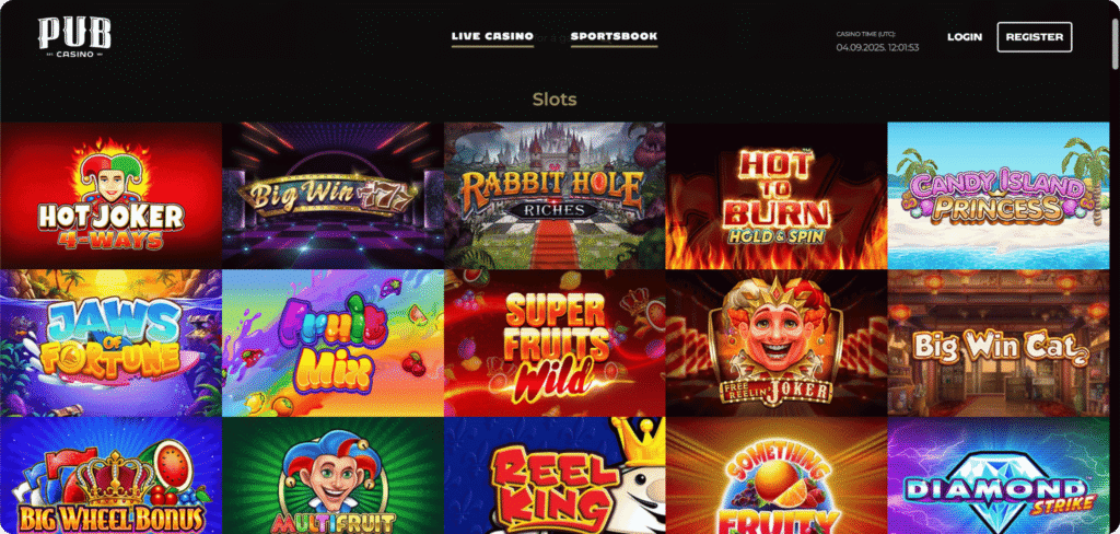 Pub Casino Slots Lobby