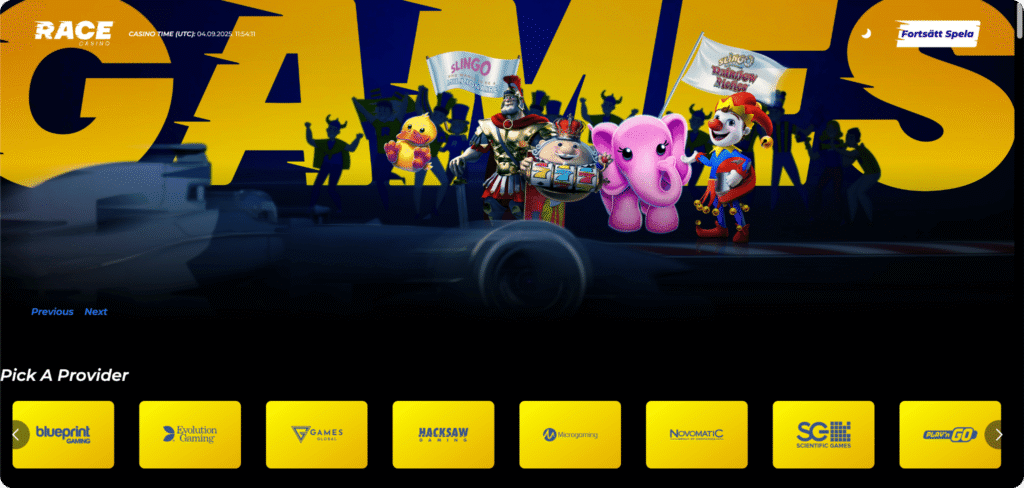 Race Casino homepage
