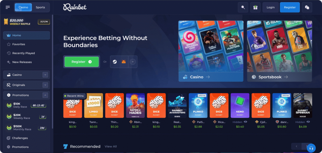Rainbet Casino Homepage