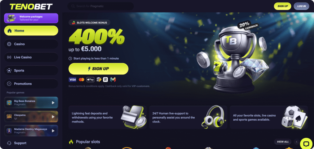 Tenbet Casino homepage