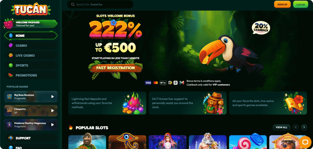 Tucan Casino homepage