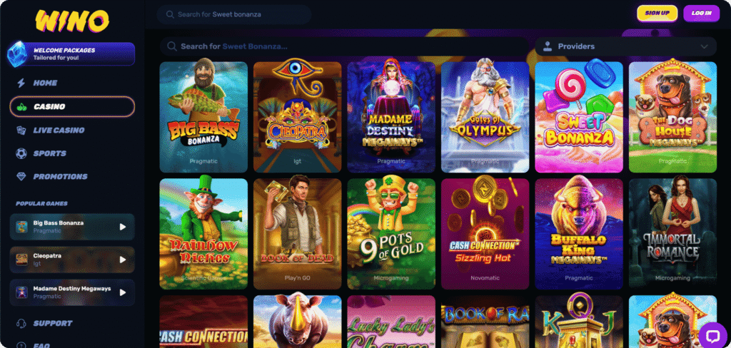 Wino Casino Slots Lobby